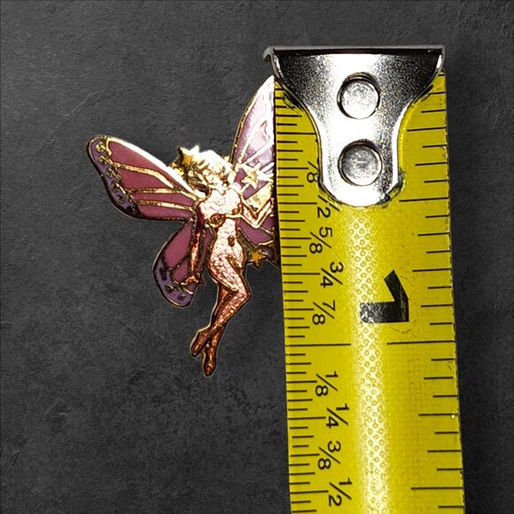 Vintage 1990s Gift Creations Nude Fairy Enamel Pin Pink Wings Stars Fantasy - Picture 5 of 5